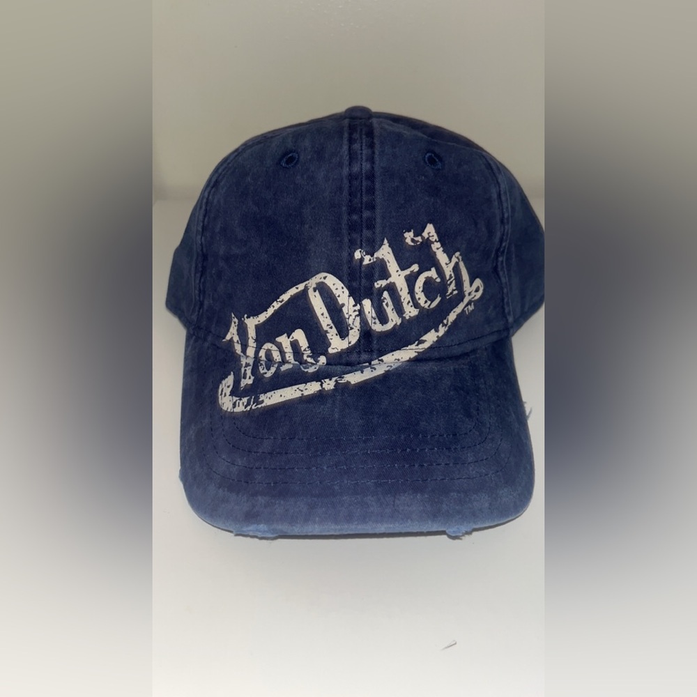 Von Dutch Navy blue distressed vintage cap with white logo cap